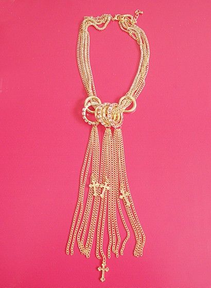 Colar c/Strass Branco Dourado - Cod.38958a